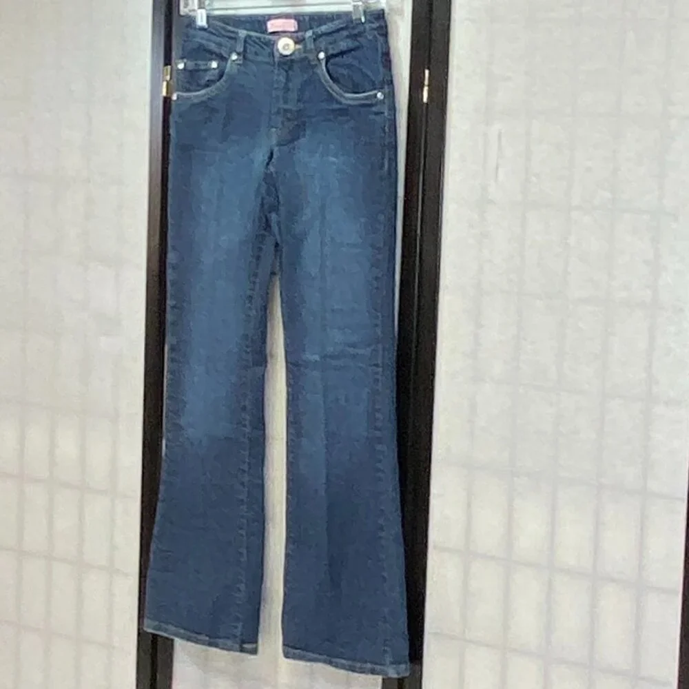 Levi's Low Rise Flared Jeweled Adjustable Waist Denim Jeans Medium Wash 14 Girl - Picture 4 of 14